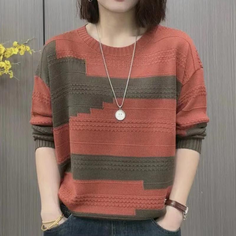 Spring and Autumn Women's Round Neck Knitted Sweater Hooded Thin Sweater Women's Bottom Coat