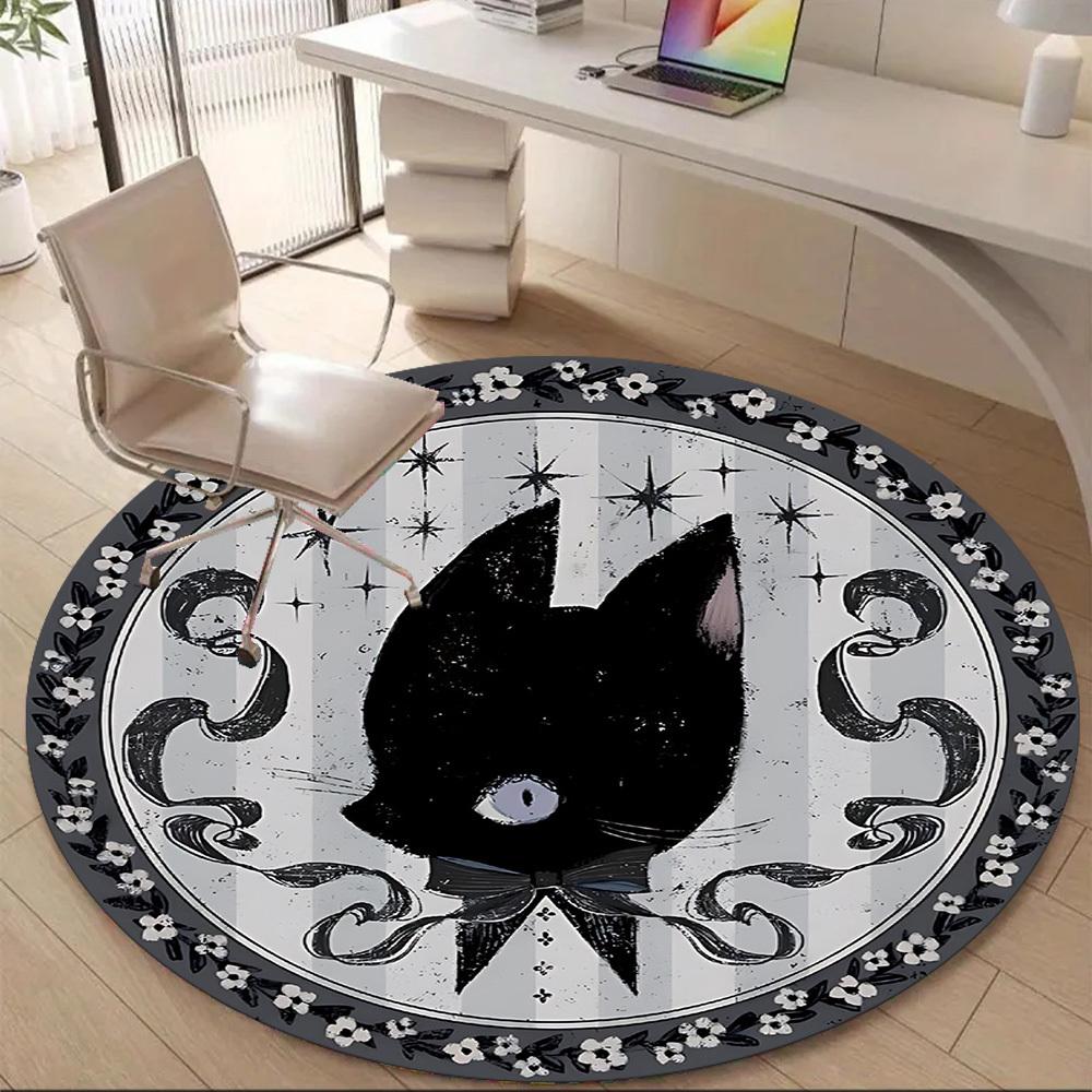 1PC Cat Moon Office Round Area Rug, Mat Suitable For Office, Under Office Chairs Bedroom Living Room Home Decor, Room Deco