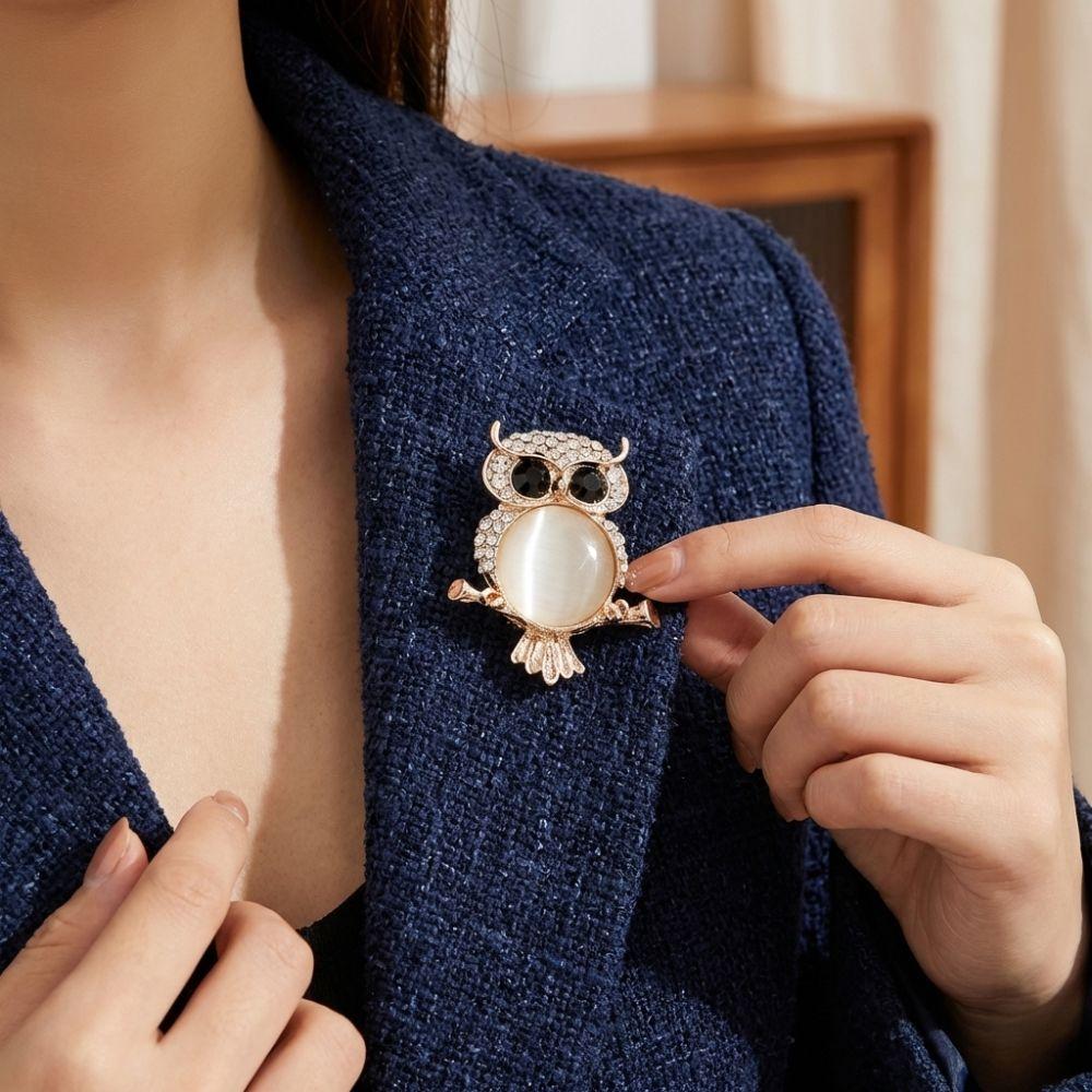Luxury Animal Pins Imitation Pearls Rhinestone Brooches Elegant Owl Brooches  Gift Giving