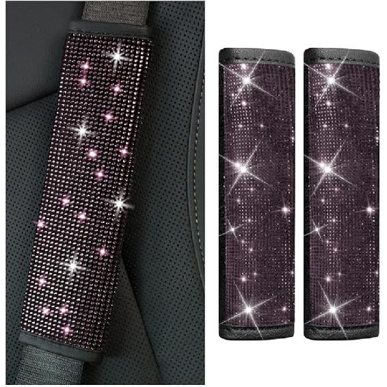 2PCS Bling Car Seat Belt Shoulder Pads, Bling Rhinestones Seat Belt Covers For Women, Car Seatbelt Strap Pad With Crystal Diamond, Car Interior