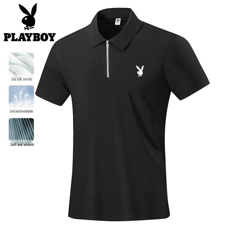 PLAYBOY Men s 2026 Summer Ice Silk Short Sleeve Polo T-Shirt L