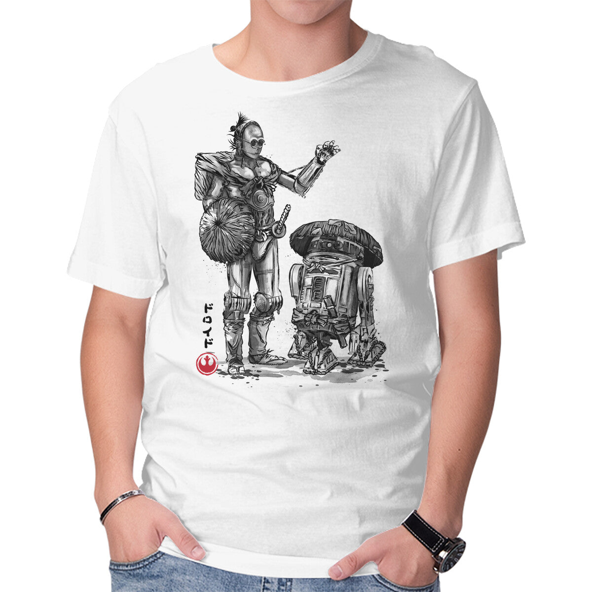 Unisex Crew Neck T-Shirt Samurai Droids Sumi-e Graphic Short Sleeve Casual Tee XXL