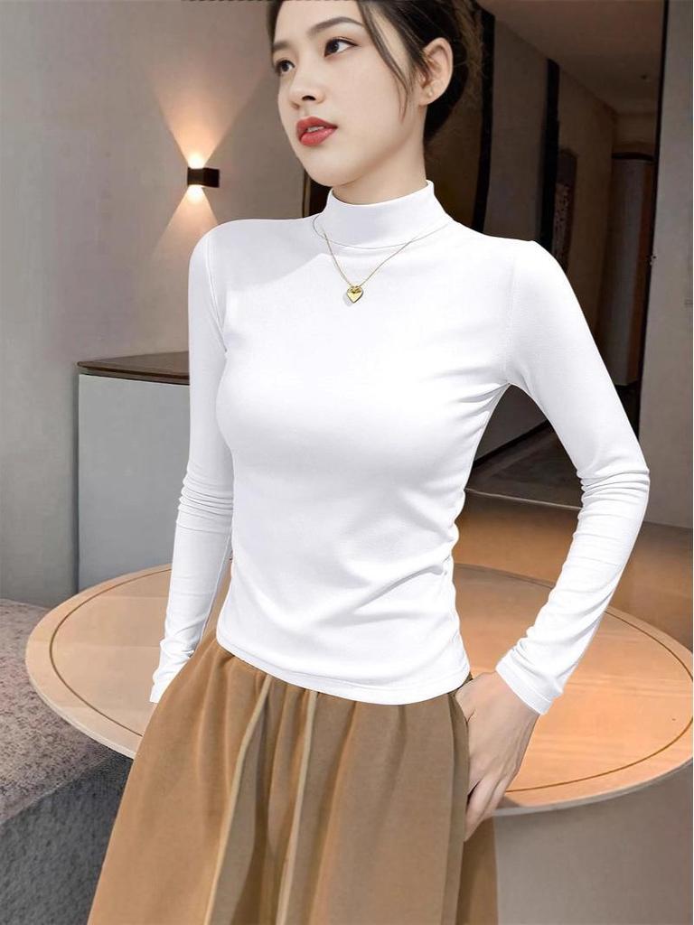 Women's High Neck Long Sleeve T-Shirt - 2025 Autumn/Winter Collection, Black Base Layer.