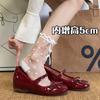 Fairy Wind~ Small Man Inner Height Increase 5cm Red Mary Jane Shoes Women's Bow Word with Light Mouth Ballet Shoes