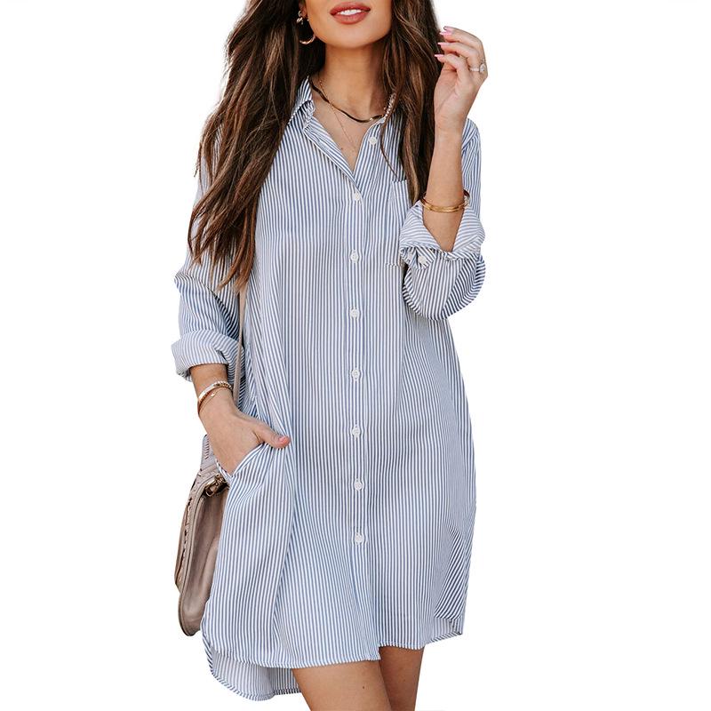 2022 European & American Women's Spring/Summer Long-Sleeve Striped Casual Shirt