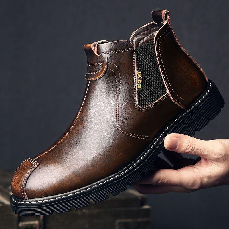 

Мужские ботинки Мартин из натуральной кожи в британском стиле - Теплые, с толстым вельветом, короткие зимние ботинки для работы и снега. 44