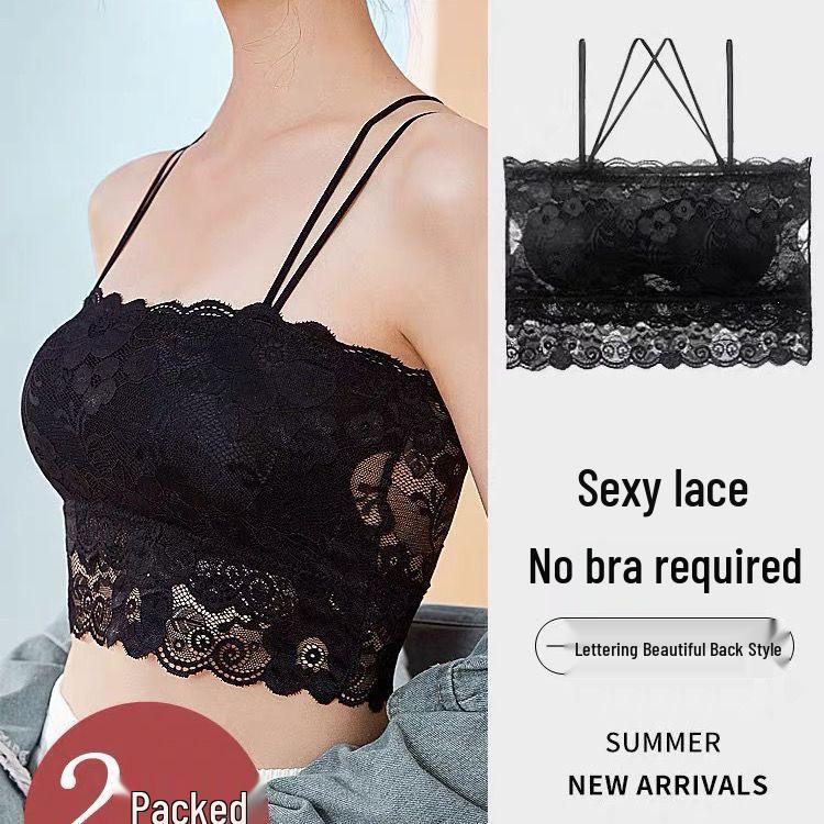 Korean Style Lace Strapless Camisole with Chest Pads for Female Students - Anti-Exposure, Beautiful Back, Summer Wear