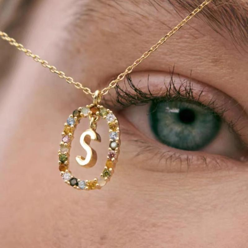 Colored Zirconia 26-Letter Necklace: European & American Style Simple Clavicle Chain Pendant