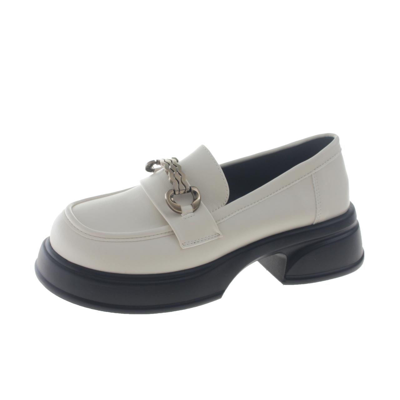 

Лоферы женские 2024 года, новые феи с юбкой, однопедальные туфли, толстый каблук, толстая подошва, темперамент, маленькие кожаные туфли 35 бежевый