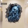 Peel And Stick Wall Decor for Bedroom Halloween 3D Decal, Breakout Illusion Sticker with Skull Ghost, Spooky Removable Broken Monster Decals