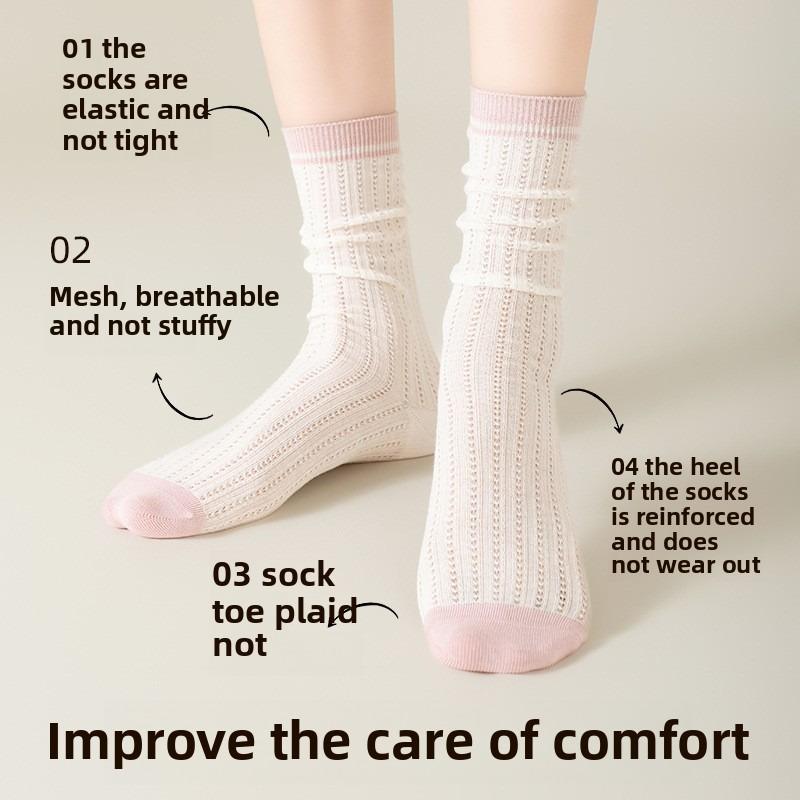 5 Pairs of Women's Spring and Autumn Deodorant Breathable Midtube Mesh Pile Cotton Socks
