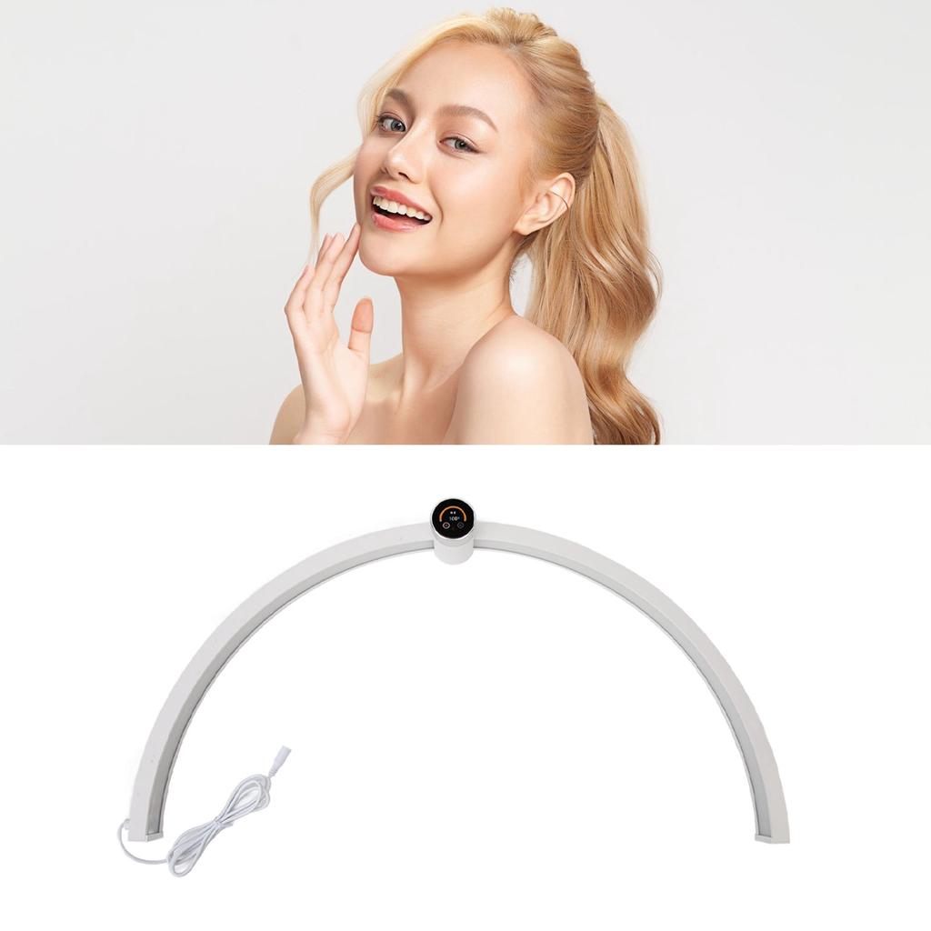Half Moon Desk Lamp 27 Inch 40W 3000 to 6000K Dimmable Half Moon Nail Light with LED Clock Display for Lash Extension Skincare