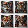 Decorazioni per la Casa Copricuscini con Motivo Floreale e Volti di Animali Copricuscino per Cuscino Pattern Adatto per Divano Camera da Letto Auto Copricuscino