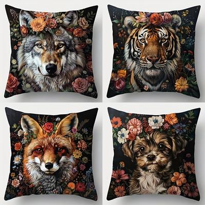 Home Decor FloralPatterned Animal Faces Pillow Covers Pattern Cushion Cover Suitable for Sofa Bedroom Car Pillow Cover