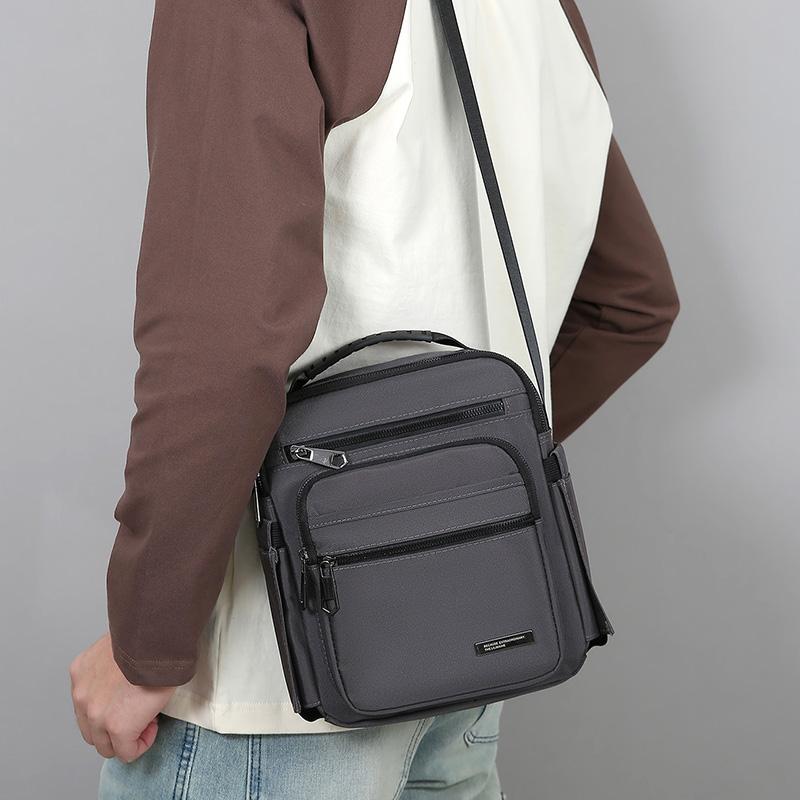 Men Multi-layer Shoulder Bag Fashionable Casual Lightweight Nylon Crossbody Bag for Daily Outing Commuting Small Handbag