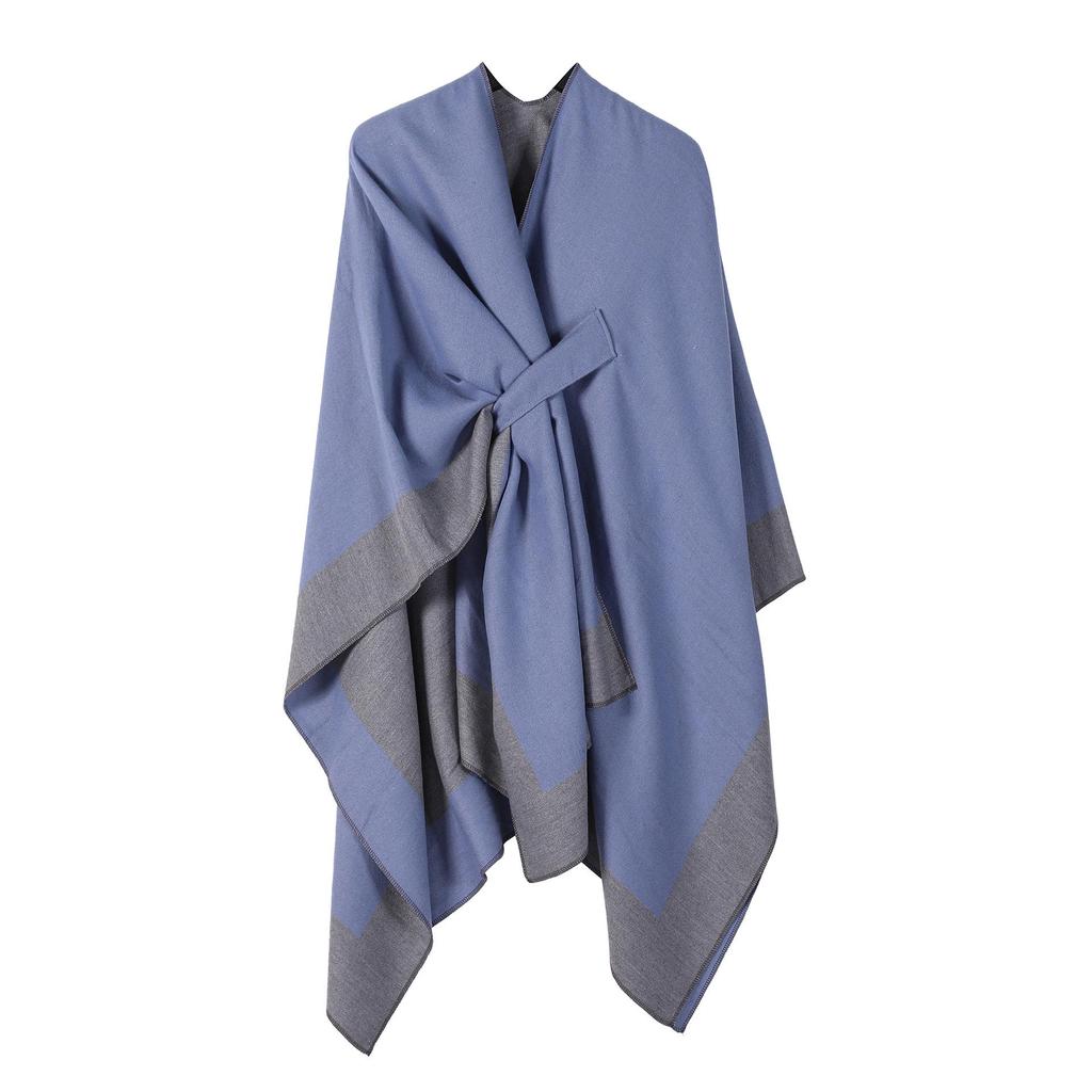 Multi-Functional Women's Solid Color Shawl Cloak with Fringe