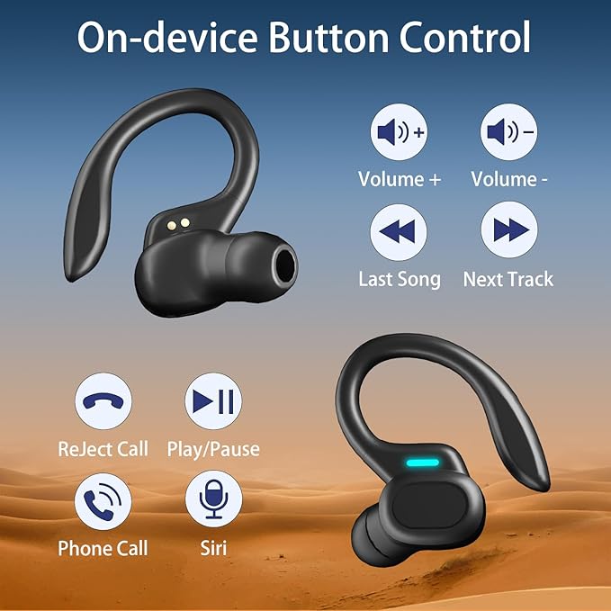 SP16 Wireless Earphones with Long Playtime, Wireless Charging Case & Digital Display, Sport Earhook, Deep Bass