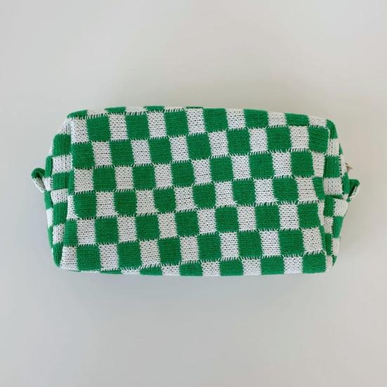 Checkered Makeup Bag for Women Knitted Travel Cosmetic Pouch Portable Plaid Toiletry Organizer with Zipper for