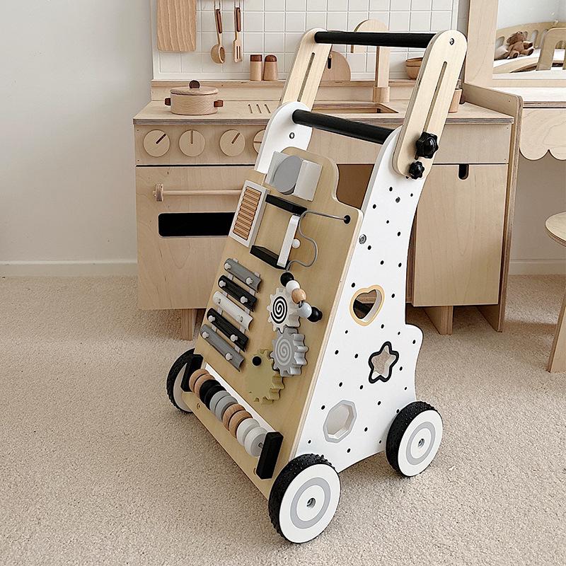 Wooden Multifunctional Toddler Walker with Piano & Shape Sorting