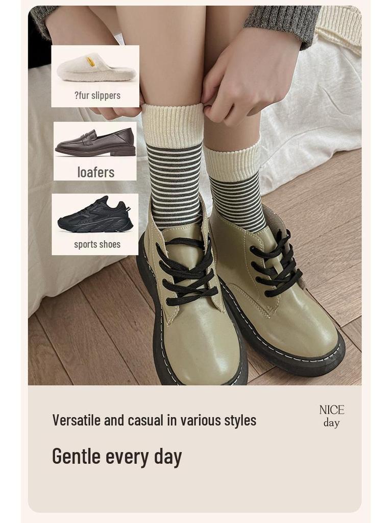 Women's Striped Wool Mid-Calf Socks - Warm and Cold-Resistant for Autumn and Winter