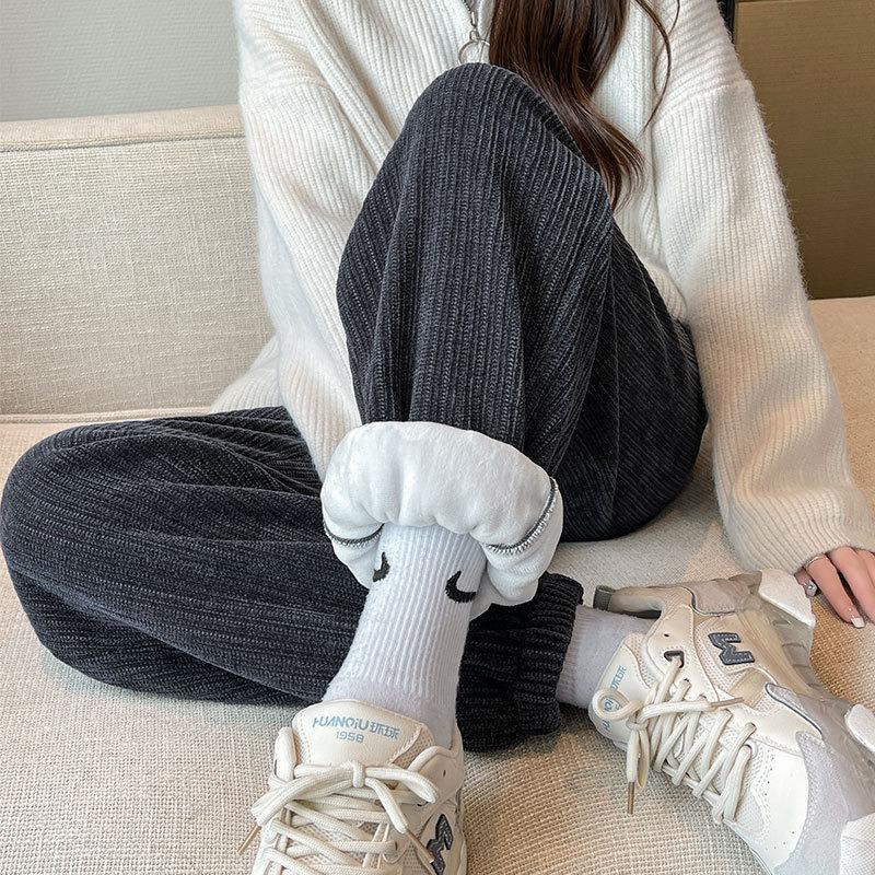 Corduroy pants women's autumn and winter new corset pants Harlan sweatpants casual fleece thickened sweatpants