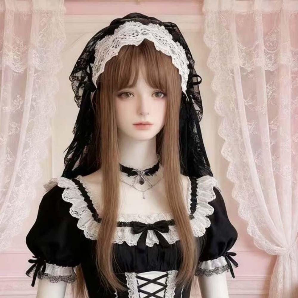 Black / White Lolita Headwear Gothic Style Lolita Girls Headband Lace Bow Hair Band Cosplay