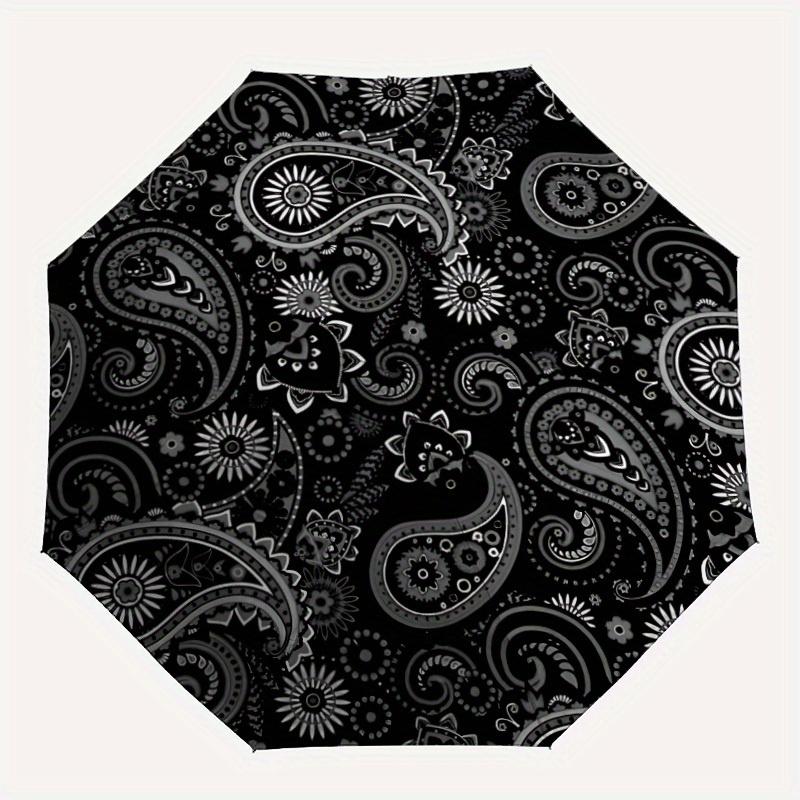 1pc Paisley Cats Auto Open/Close Umbrella with One Touch Button, Compact Folding Canopy, Sturdy 8 Rib Windproof Design   Lightweight  08