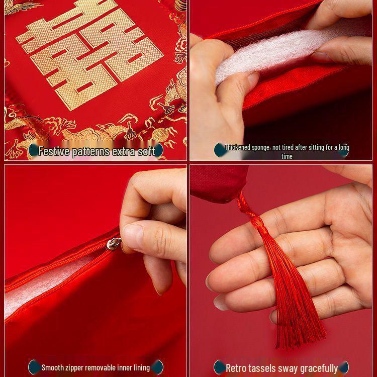 Red Wedding Tea Ceremony Kneeling Cushion - Bride's Kowtow and Celebration Set