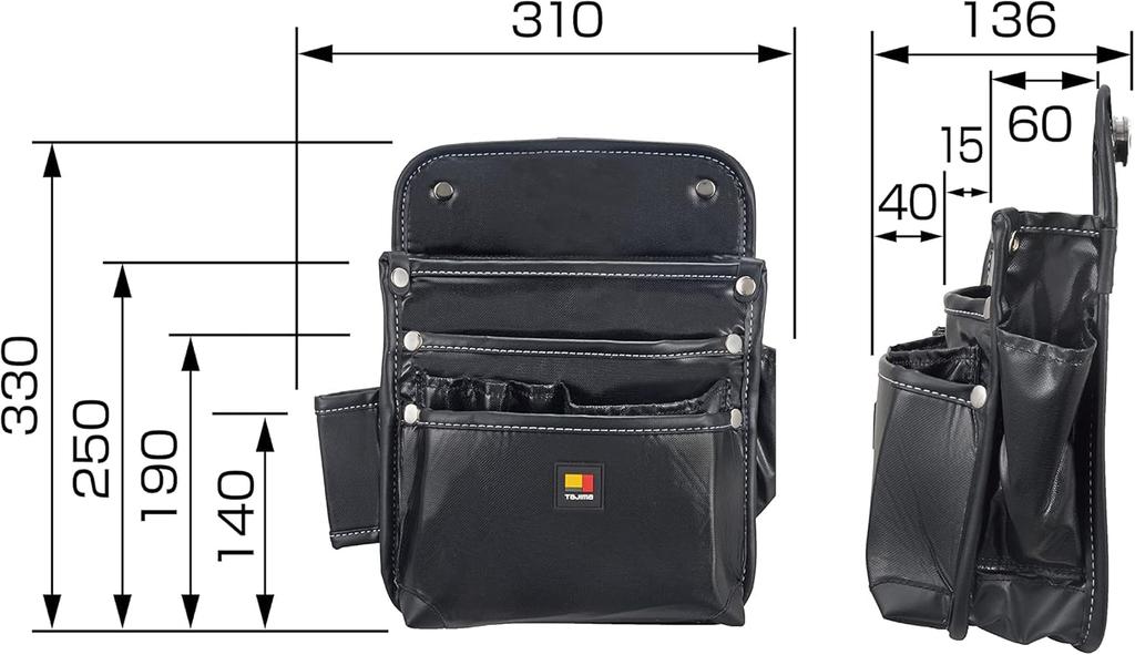 Tajima Safe System Detachable Waist Pouch with Twin Hooks and Large Nail Made of Nylon Easy To Attach and Can Be Attached To a Belt Easily Rearrange