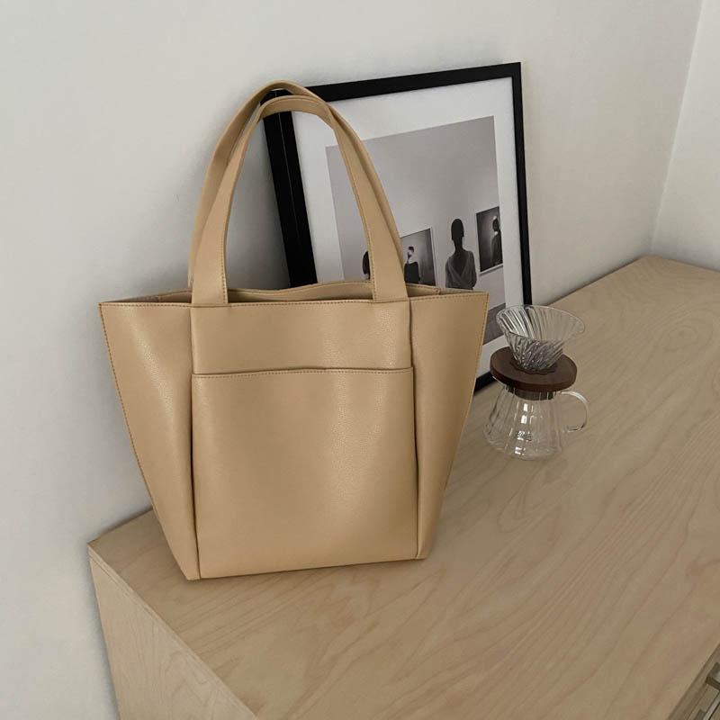 Litchi Pattern Soft PU Leather Tote Bag for Women Large Capacity Zippered Shoulder Shopper