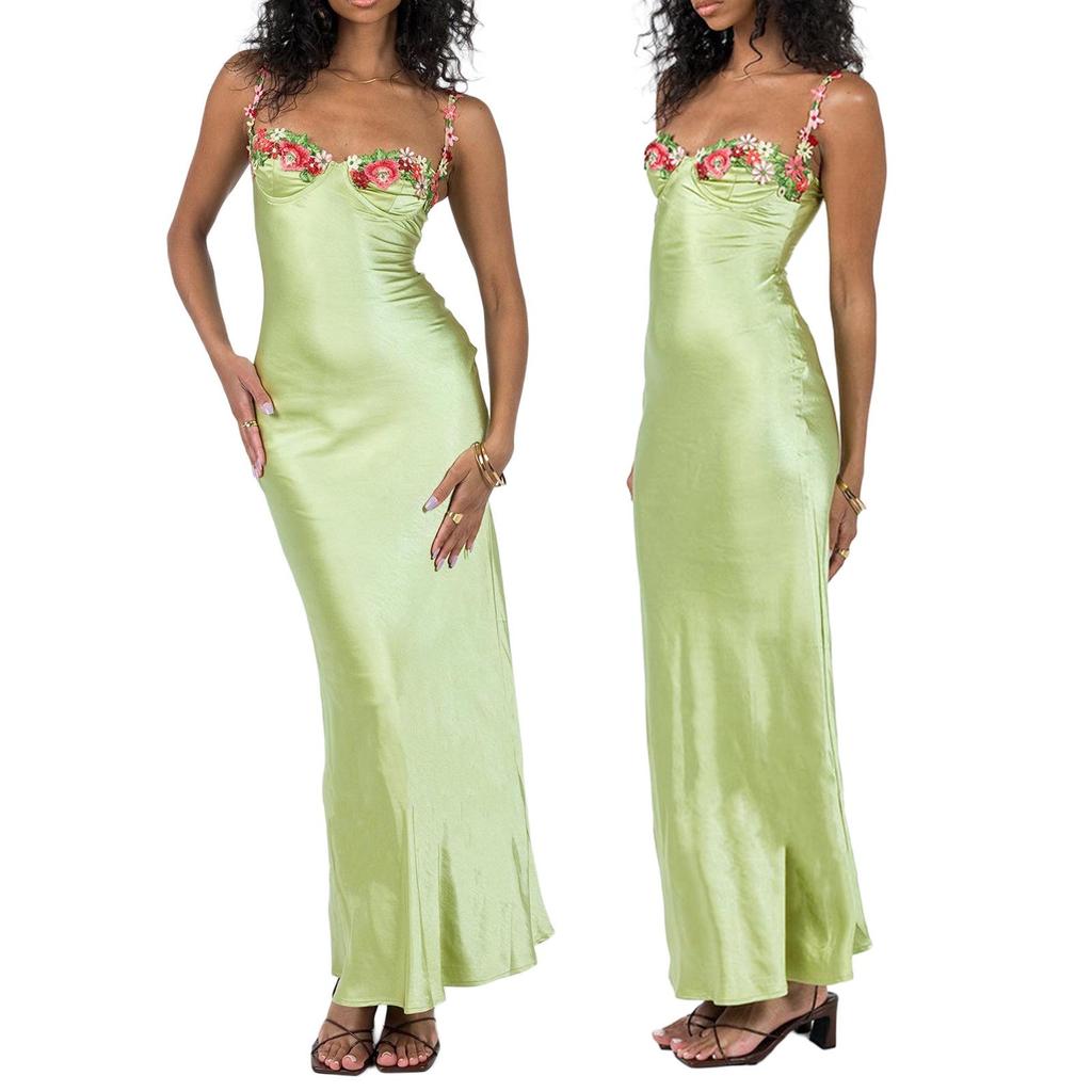 European and American Spring/Summer 2024 Embroidered Lace Sleeveless Solid Color Dress for Women