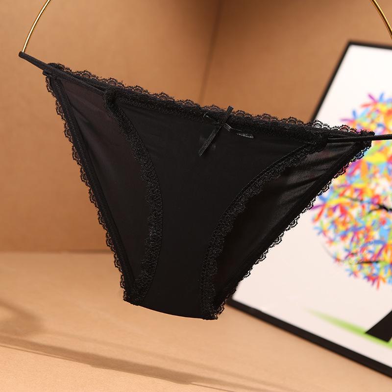 Seamless Japanese Lace Trim Low Waist Ice Silk Thong for Women - Plus Size Available