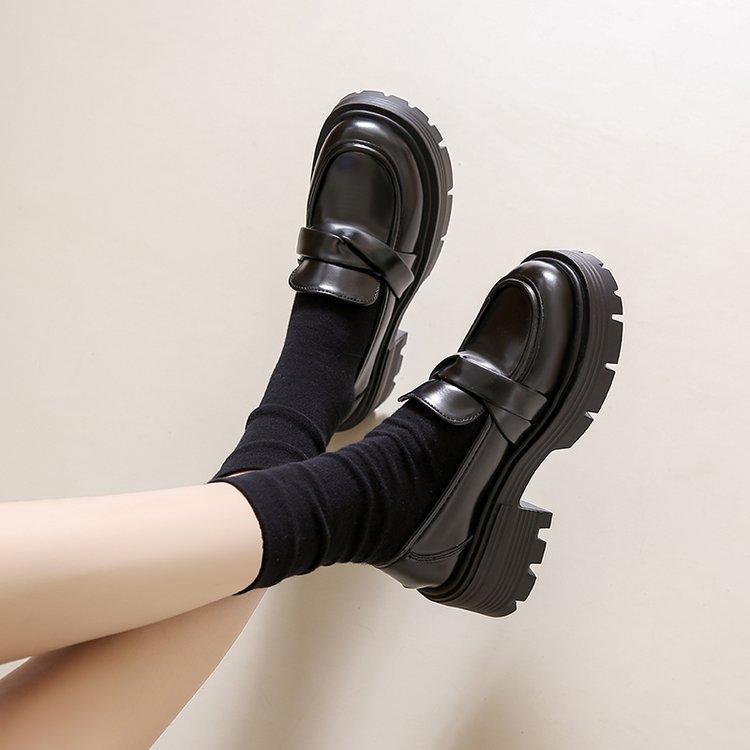 

Толстая подошва Маленькие кожаные туфли Женские летние ретро-туфли с увеличением Lefou Shoes Single Shoes 40 чёрный