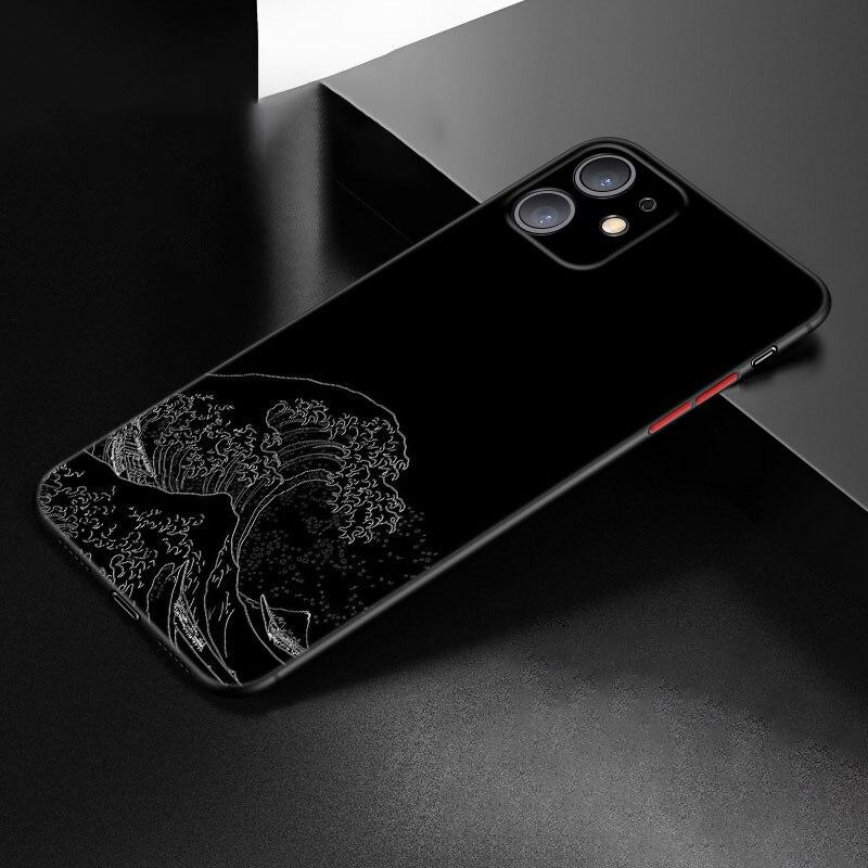 Japanese Wave Anime Dragon Phone Case For Apple iPhone 12 13 Mini 11 Pro Max XR X XS MAX 8 7 6S 6 Plus SE 5S 5 2020 Black Cover