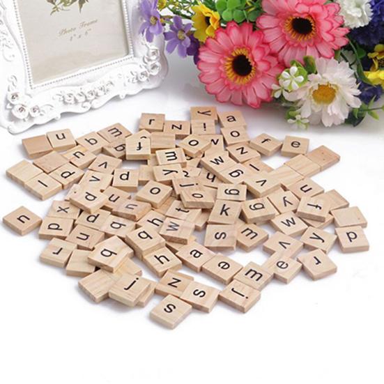 100Pcs Wooden Alphabet Tiles Letter Number Bolcks DIY Crafts Kid Educational Toy