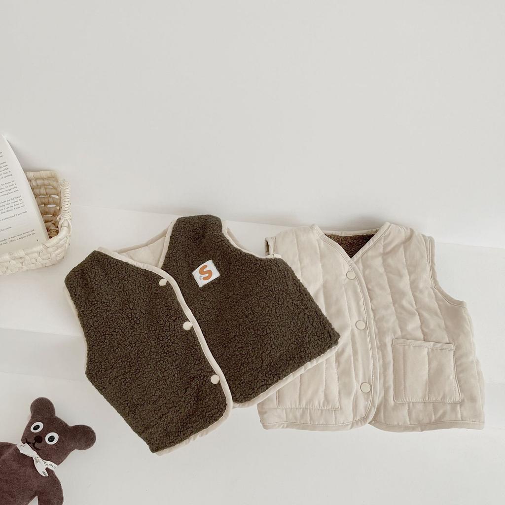Kids Retro Warm Vest Boys Girls Baby Fleece Cotton Double-sided Vests Autumn and Winter Waiscoat