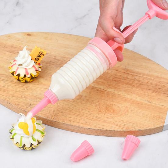 1 Set Pastry Nozzle Kit Food Grade Safe Pink DIY Baking Cake Decorating Syringe for Kitchen