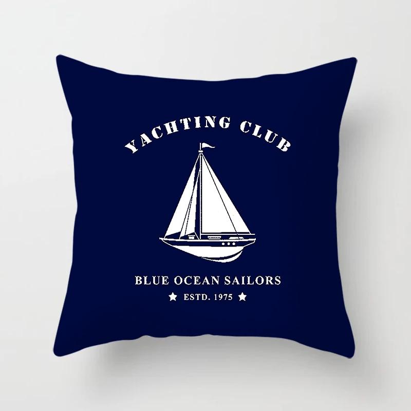 Home Decor Compass Anchor Pillow Cover Blue Mediterranean Cushion Gift Sofa Office Accessory Ornament Short Plush Material