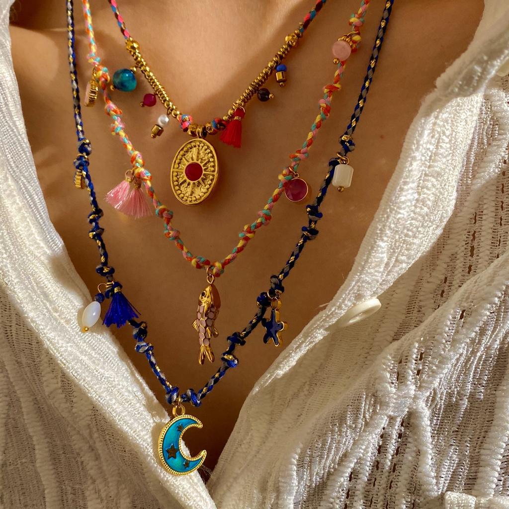 CARLIDANA Elegant Stainless Steel Hand-woven Rope Chain Flower Starfish Heart Sea Pendant DIY Charm Bracelet Necklace for Women