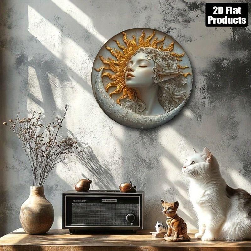 Retro Metal Tin Sign Art Circle 20x20cm Wall Decor for Living Room Bedroom