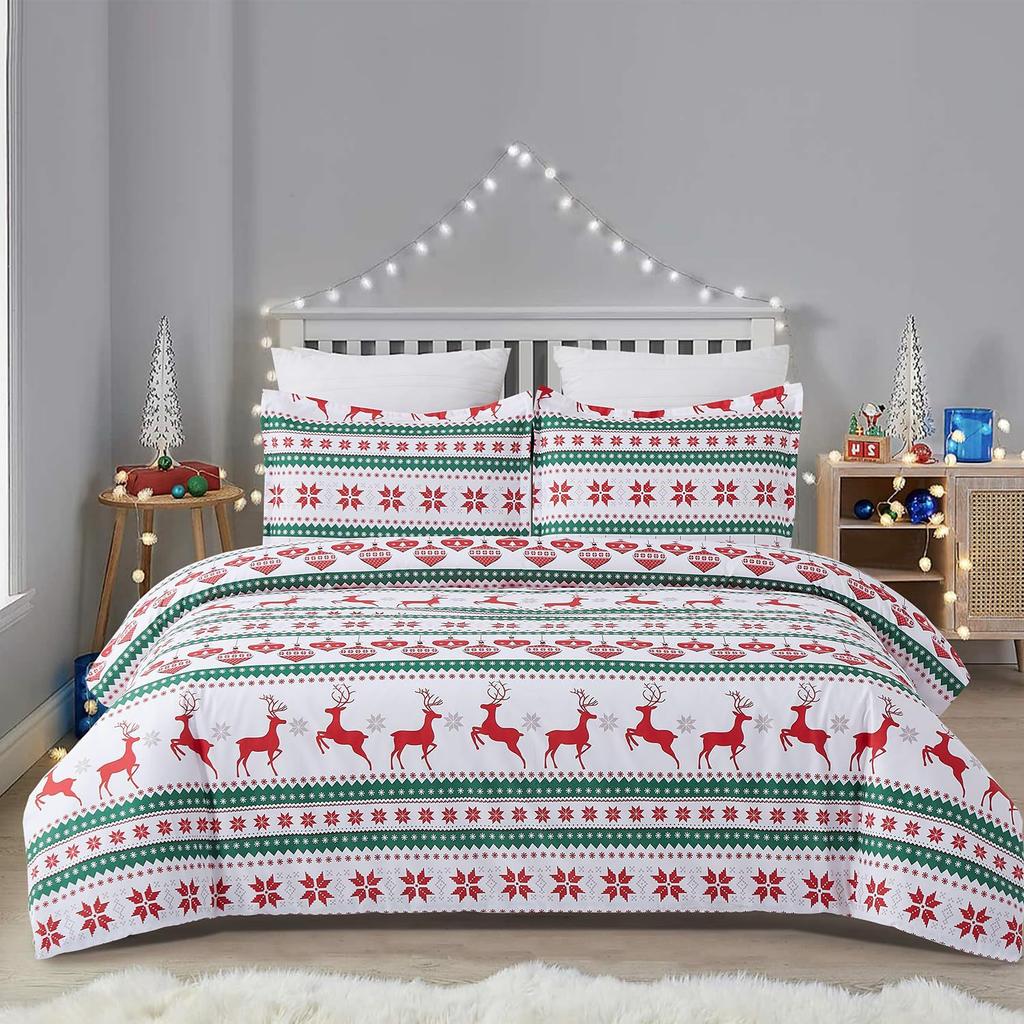 Christmas Snowflake Plaid Printing Quilt Cover Home Textile Bedding Three-Piece Set