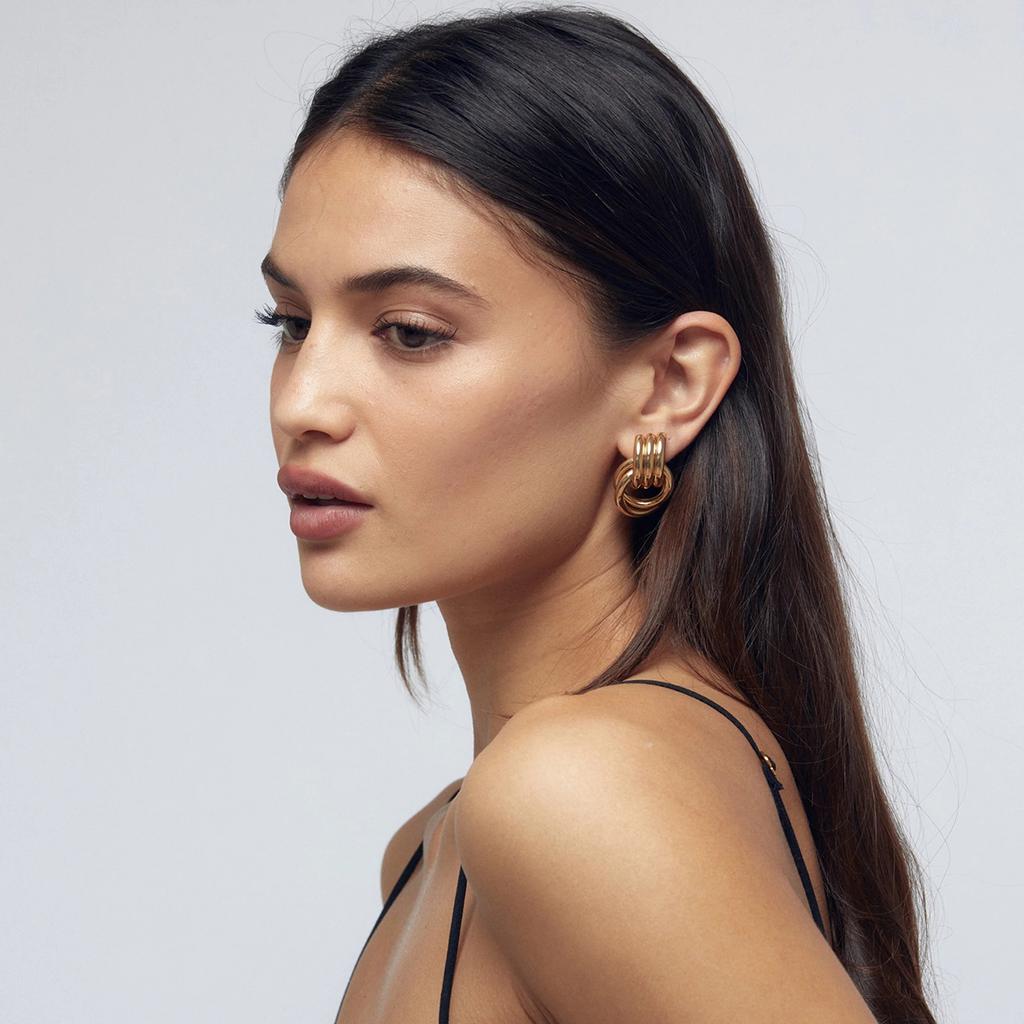 Youthway Threaded Gold  Patchwork Minimalist Stainless Steel  Earring Women Color Charm Trendy Fashion Temperament Jewelry