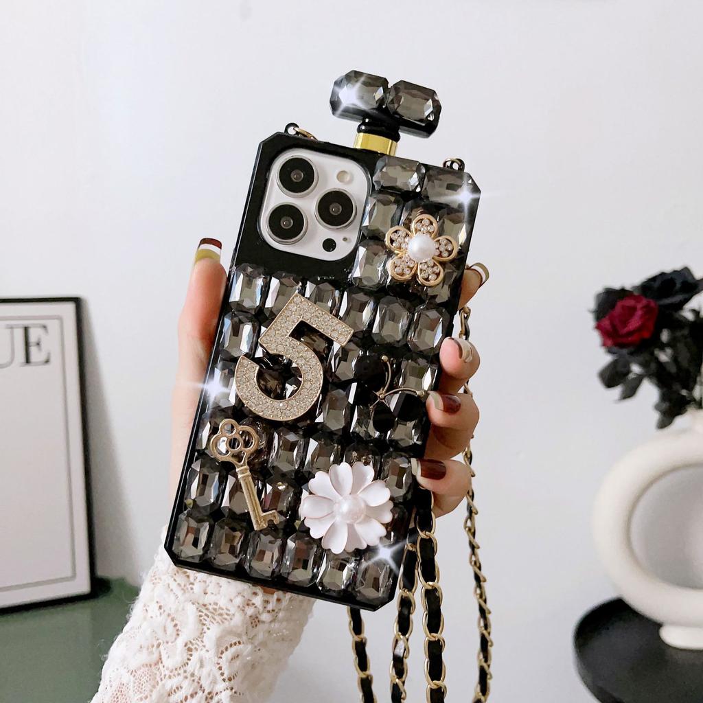 Crossbody Rhinestone Parfémy Tvar Pouzdro pro Samsung S23 S22 S21 S20 Ultra S10 Plus Pearl Flowers Kryt pro iphone 15 14 13 12 11 X XR XS Max