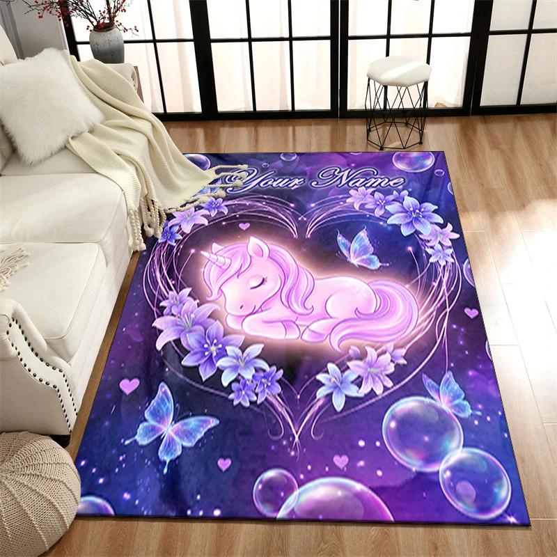 1PC Custom Name Unicorn Dreams Flowers Theme Floor Mat Ideal for Living Room, Game Rooms, Office, Bedroom,Floor Mat Playful Design