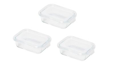 Pearl Metal Glass Storage Set of Le Heat-Resistant Containers, 350ml, 3, Square, Ciel, HB-6466