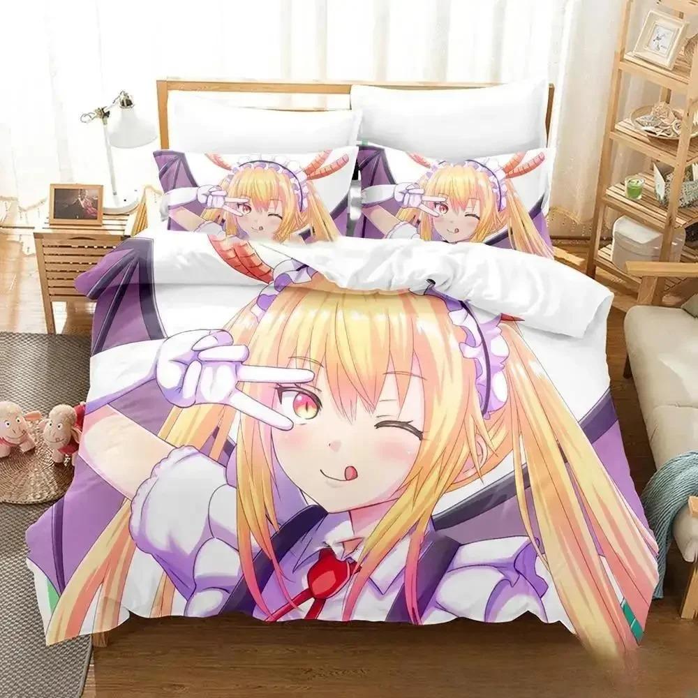 3DAnime Miss Kobayashi's Dragon Maid Set Letto Copripiumino Set Letto Copripiumino Federa Piumino King Queen Size Ragazzi Adulti