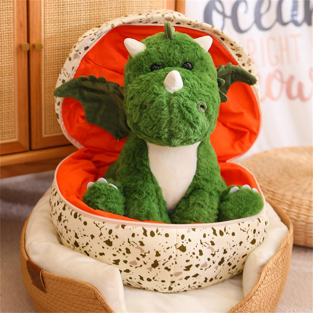 2 In 1 Dinosaur Plush Dinosaur Egg Plush Toys with Wings Green Dinosaur Cuddly Hugging Sleeping Doll Funny Gifts Halloween Plush