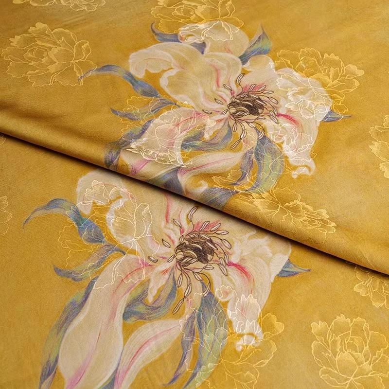 

50x145cm Xiangyunsha Jacquard Satin Fabric Lotus Orchid Butterfly Vintage Chinese Cheongsam Blouse Designer Textile Material 50x145cm