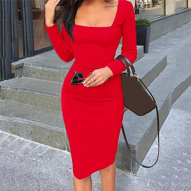 Otoño Midi Vestido Casual Color Sólido Mujeres Manga Larga Vestido de  Terciopelo Mujer Cuello Cuadrado Sexy Lady Bodycon Vestidos de Túnica  comprar a buen precio — entrega gratuita, reseñas reales con fotos —