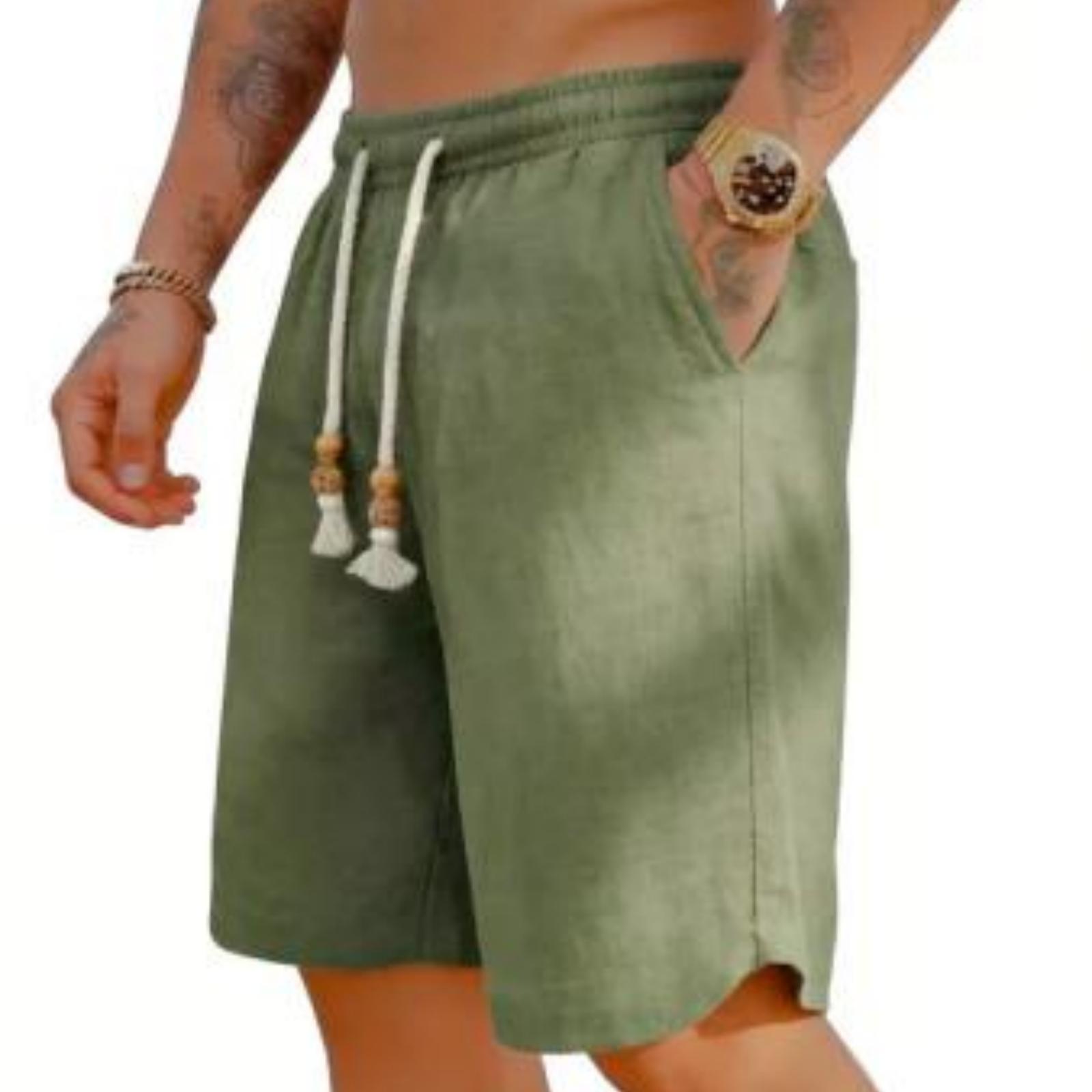 

Men s Linen Shorts Quick-drying Lightweight Beach Pants Five-pocket Pants L армия зеленый